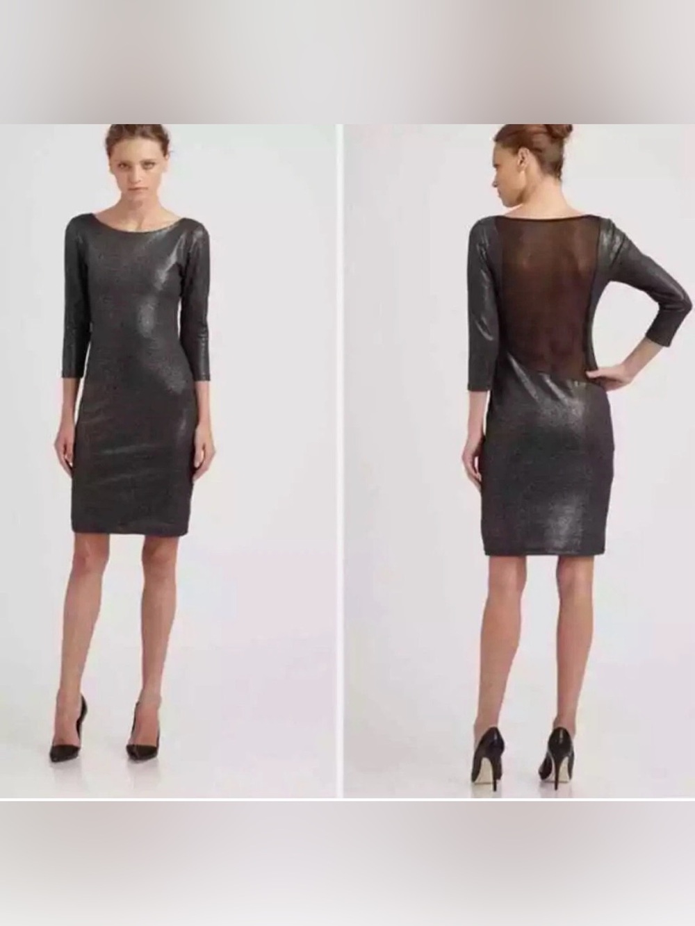 Alice + Olivia Dress Charcoal Gray Sheath Mesh Evening